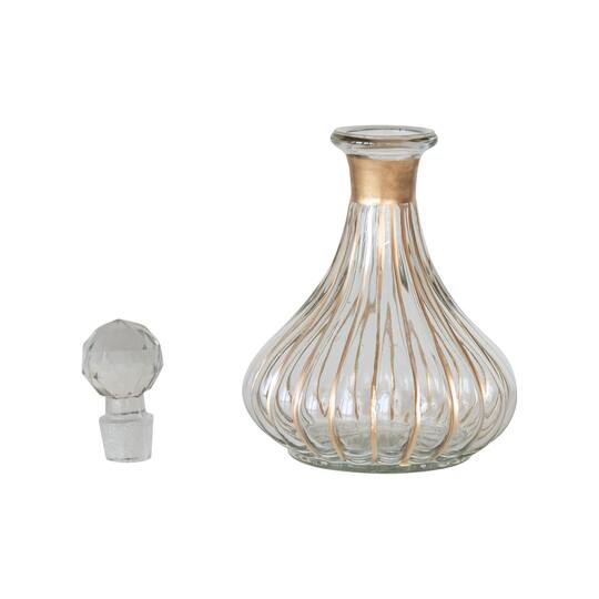 Hello Honey® 12oz. Clear & Gold Stripes Hand Painted Blown Glass Fluted Mini Decanter